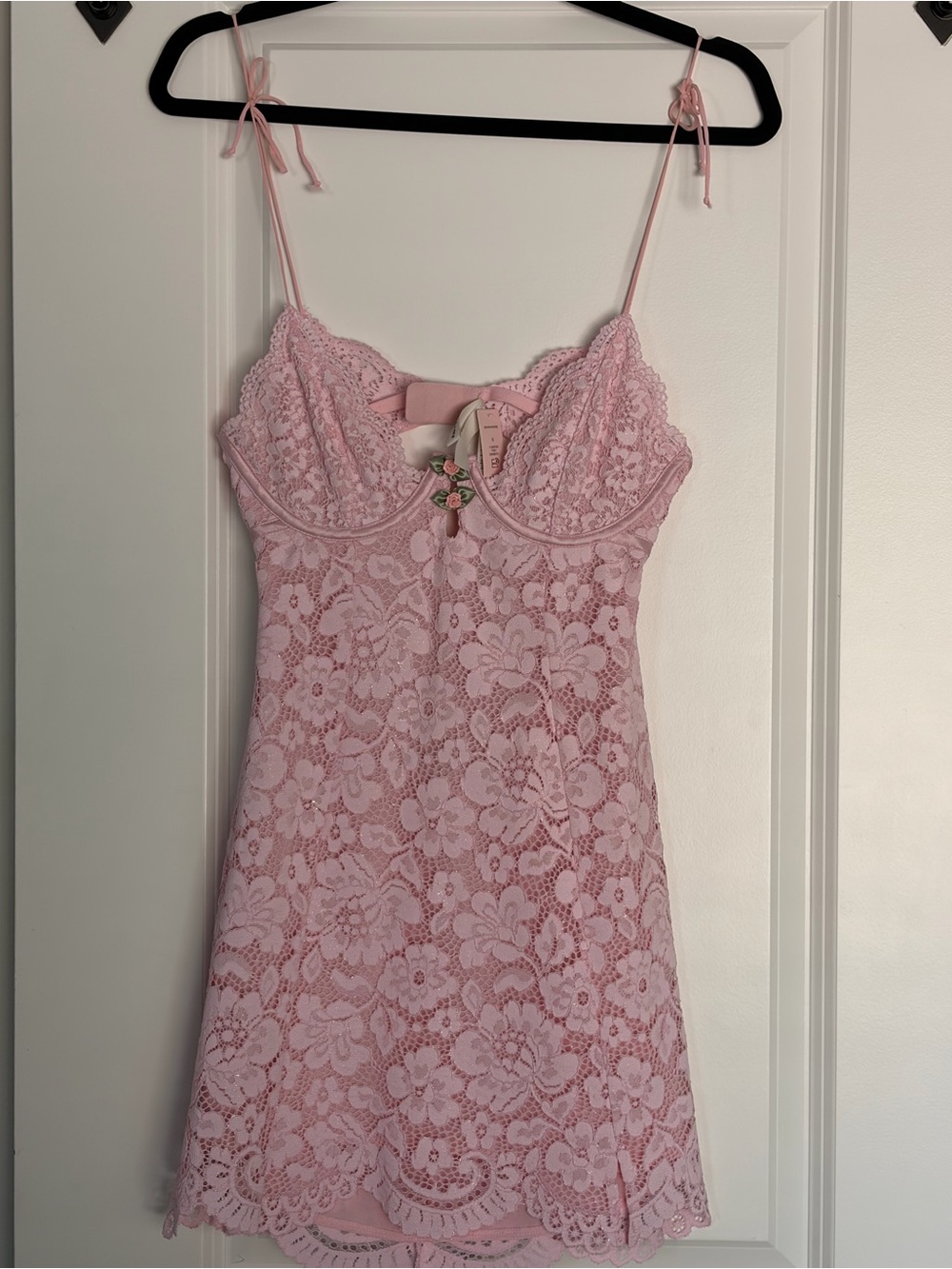 For Love And Lemons Pink Floral Lace Mini Dress
